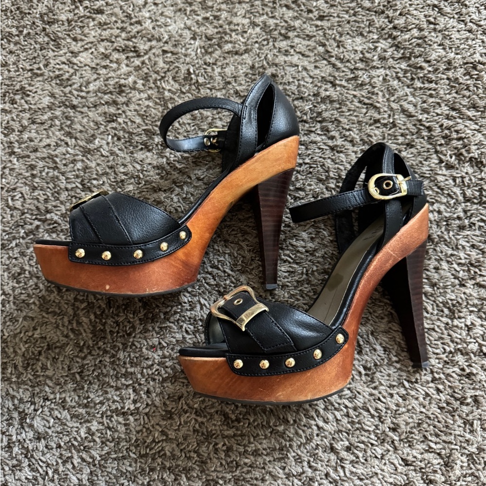 Bakers Black Heels with Gold Buckles - Picture 2 of 4